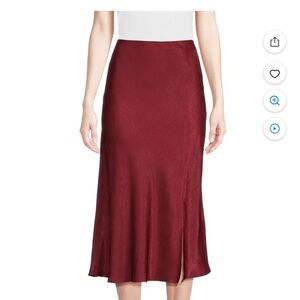 Time and Tru Red Satin Midi Skirt